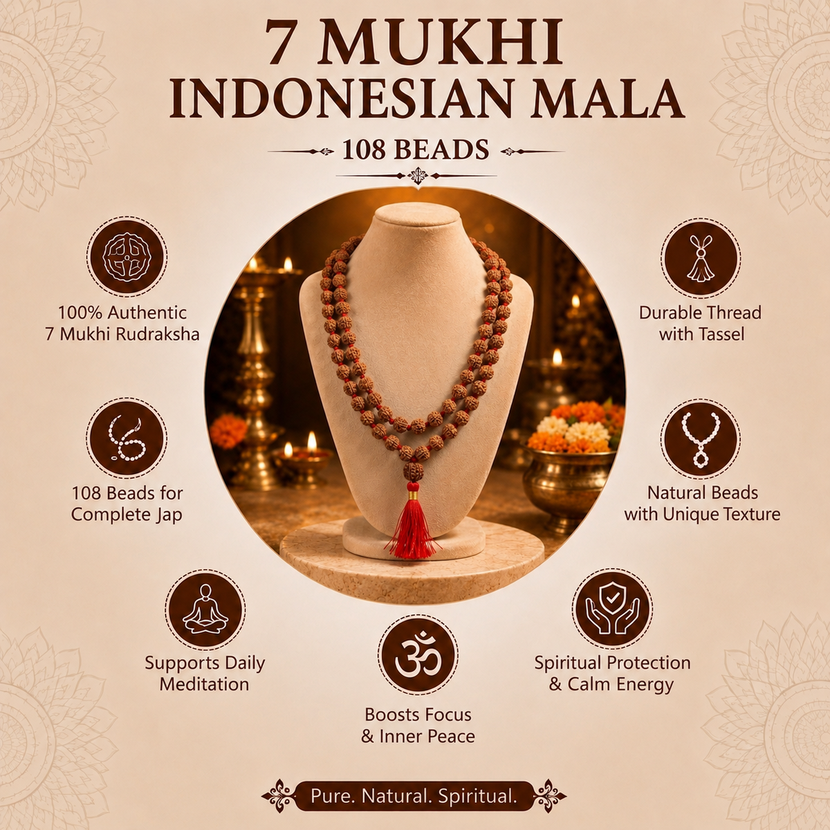 7 Mukhi Indonesian Rudraksha Mala for Prosperity & Success