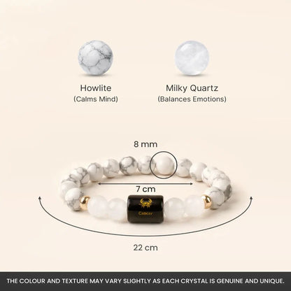 Cancer (Karka Rashi) Zodiac Bracelet – Natural Howlite & Milky Quartz