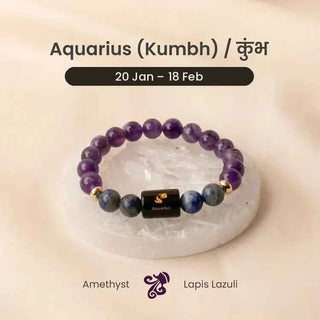 Aquarius (Kumbh Rashi) Zodiac Bracelet – Natural Amethyst & Lapis Lazuli