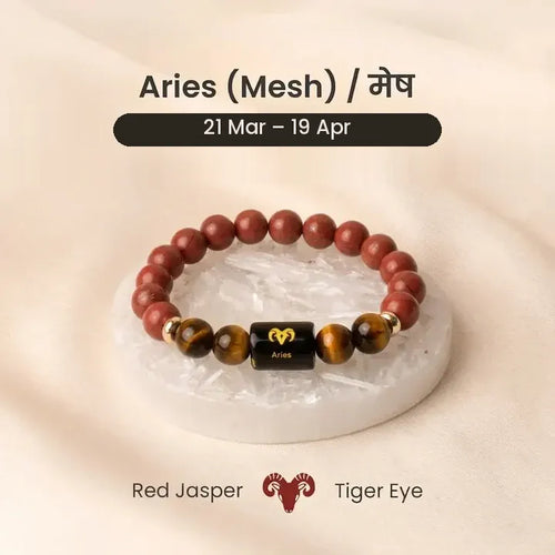 Aries (Mesha Rashi) Zodiac Bracelet – Natural Red Jasper & Tiger Eye