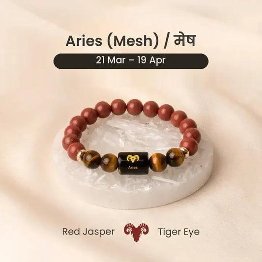 Aries (Mesha Rashi) Zodiac Bracelet – Natural Red Jasper & Tiger Eye