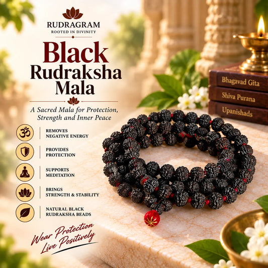 Black Rudraksha Mala – 108+1 Beads, 100% Natural