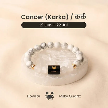 Cancer (Karka Rashi) Zodiac Bracelet – Natural Howlite & Milky Quartz