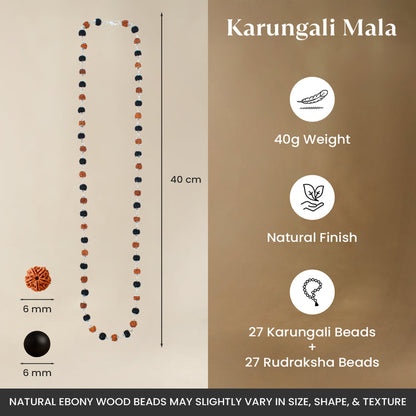 सिल्वर कैपिंग के साथ रुद्राक्ष और करुंगली माला