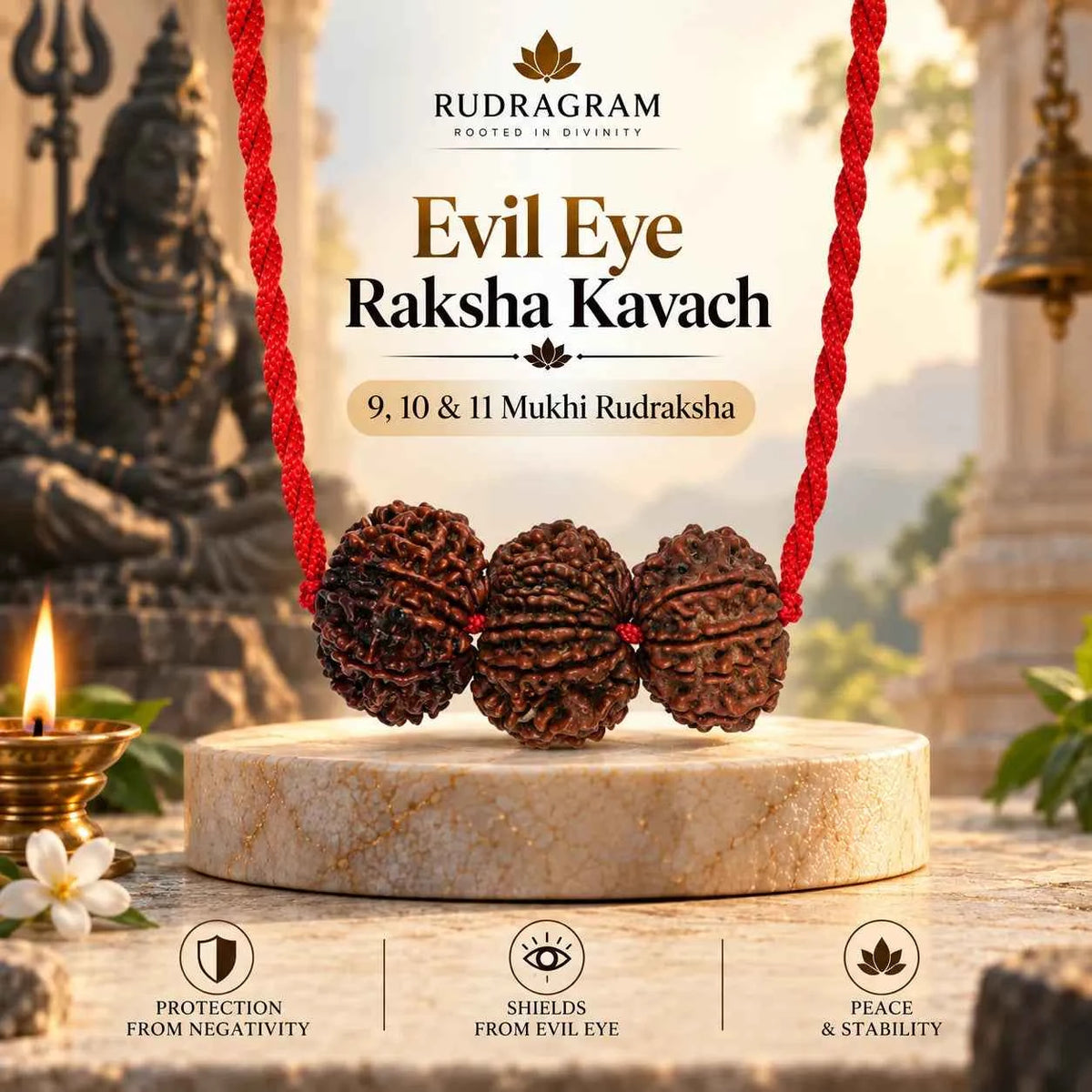 Evil Eye Raksha Kavach – 9, 10 & 11 Mukhi Nepali Rudraksha