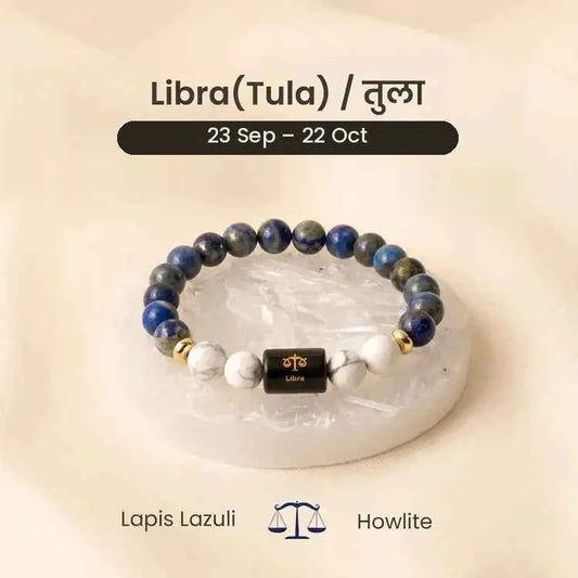 Libra (Tula Rashi) Zodiac Bracelet – Natural Lapis Lazuli & Howlite