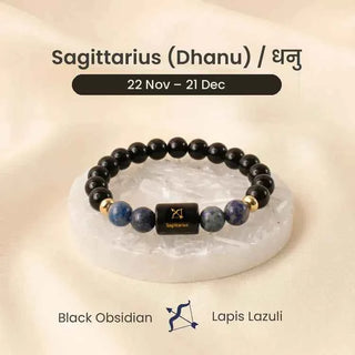 Sagittarius (Dhanu Rashi) Zodiac Bracelet – Natural Black Obsidian & Lapis Lazuli