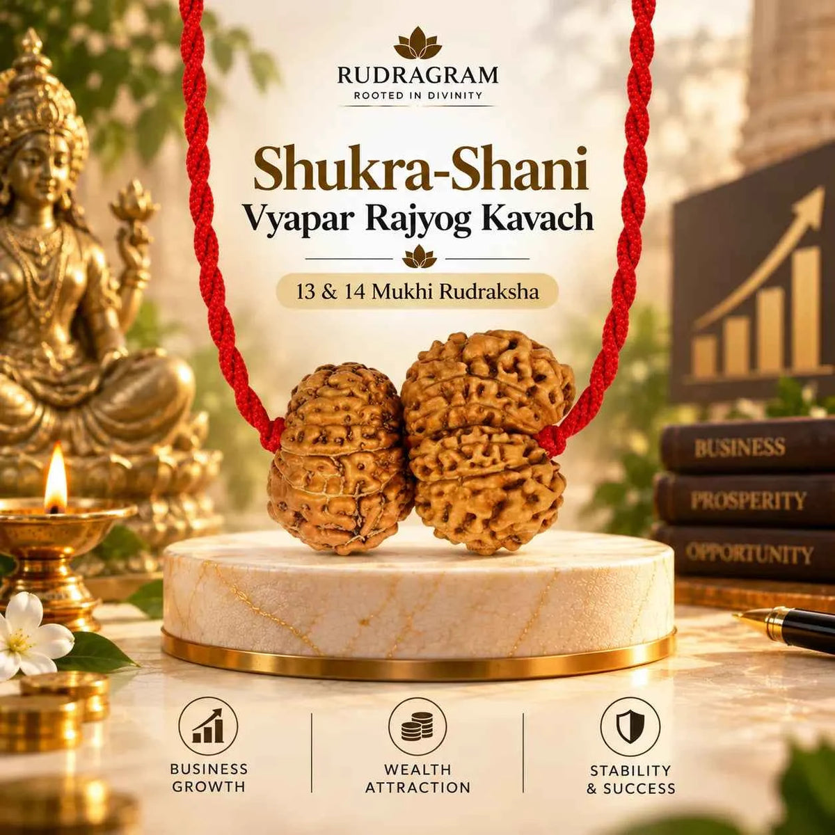 Shukra-Shani Vyapar Rajyog Kavach – 13 & 14 Mukhi Nepali Rudraksha