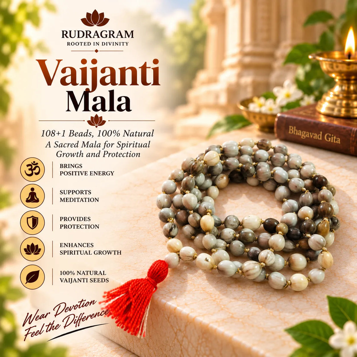 Vaijanti Mala – 108+1 Beads, 100% Natural