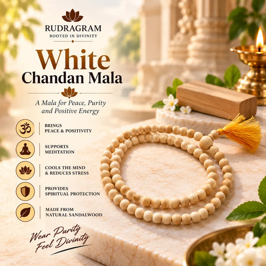 White Chandan Mala – 108+1 Beads, 100% Natural