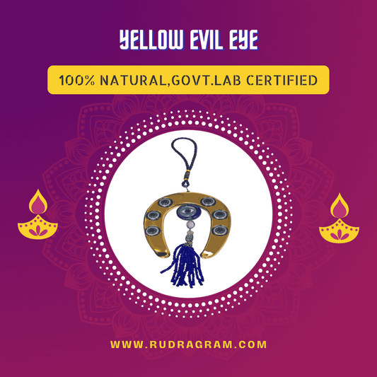 Yellow Evil Eye Feng Shui Horse Shoe Amulet With a Third Eye