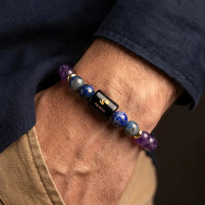 Aquarius (Kumbh Rashi) Zodiac Bracelet – Natural Amethyst & Lapis Lazuli