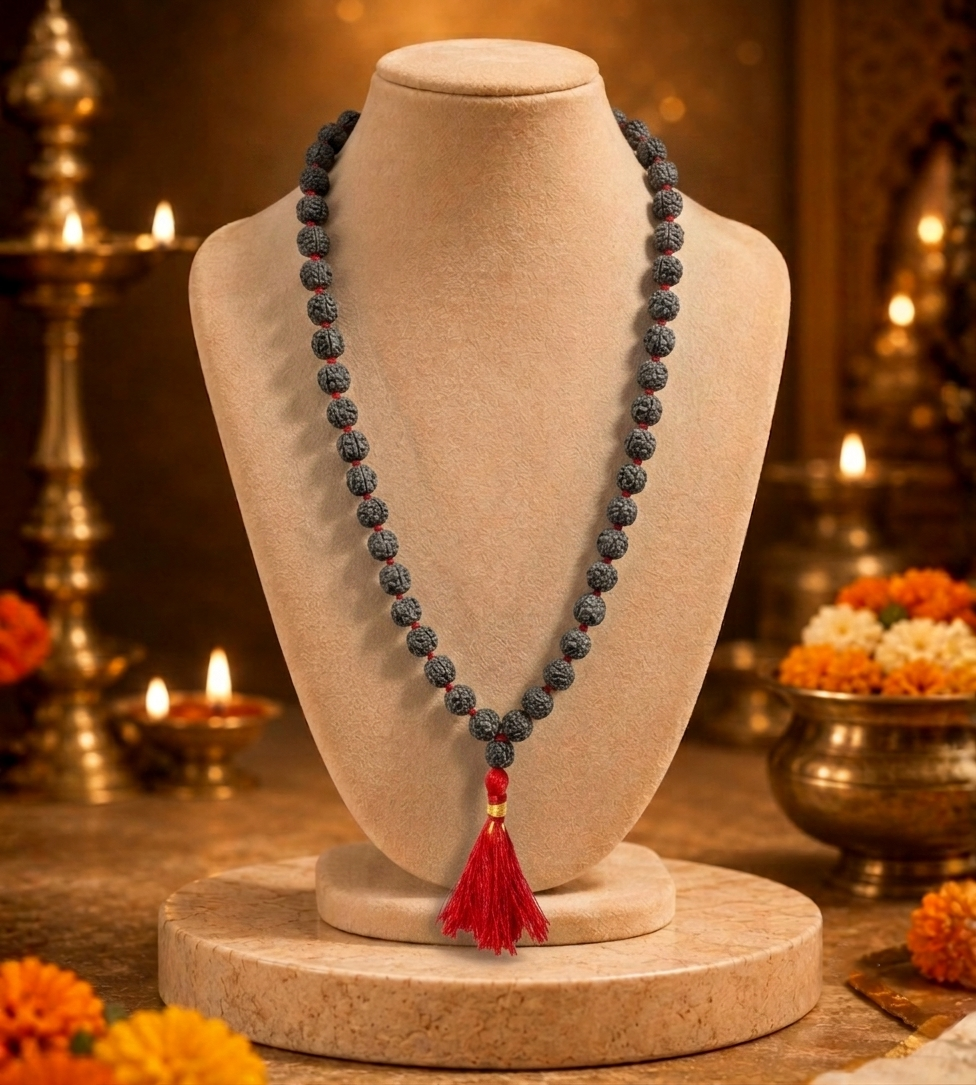5 Mukhi Indonesian Black Rudraksha Mala for Protection & Peace
