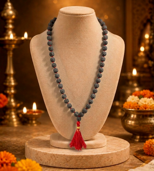 5 Mukhi Indonesian Black Rudraksha Mala for Protection & Peace