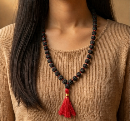 5 Mukhi Indonesian Black Rudraksha Mala for Protection & Peace