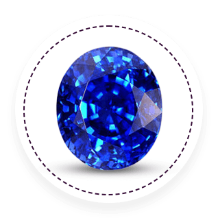 Blue gemstone in a circular frame on a dark background