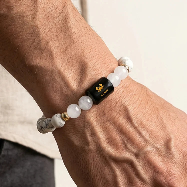 Cancer (Karka Rashi) Zodiac Bracelet – Natural Howlite & Milky Quartz