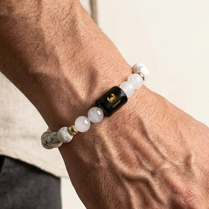Cancer (Karka Rashi) Zodiac Bracelet – Natural Howlite & Milky Quartz