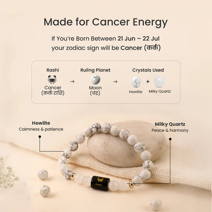 Cancer (Karka Rashi) Zodiac Bracelet – Natural Howlite & Milky Quartz