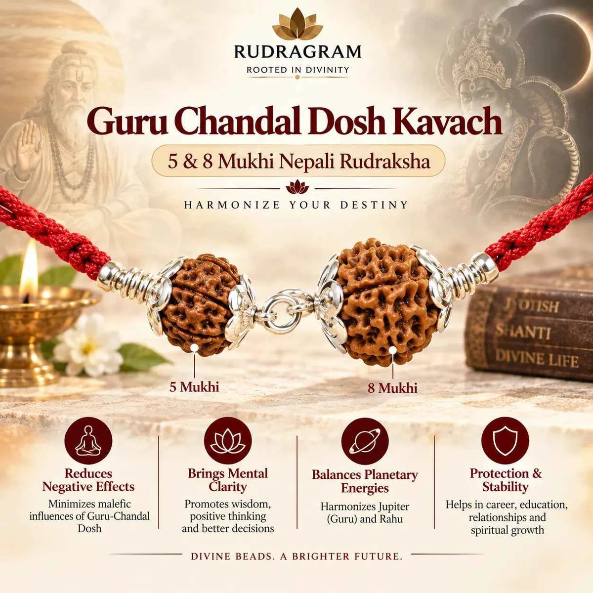 Guru Chandal Dosh Kavach – 5 & 8 Mukhi Nepali Rudraksha