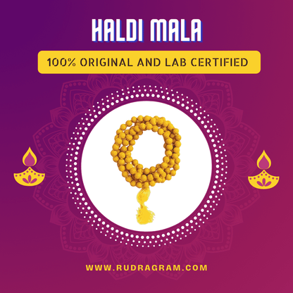RudraGram Haldi Mala made of yellow beads, 100% original and lab certified for spiritual use