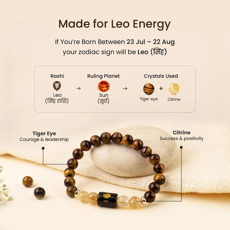 Leo (Simha Rashi) Zodiac Bracelet – Natural Tiger Eye & Citrine