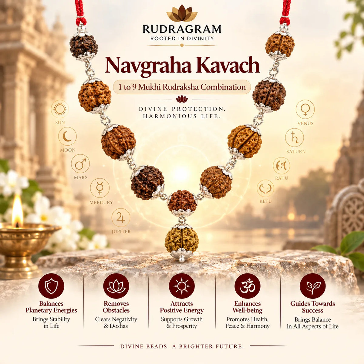 Navgraha Kavach – 1 to 9 Mukhi Rudraksha Combination