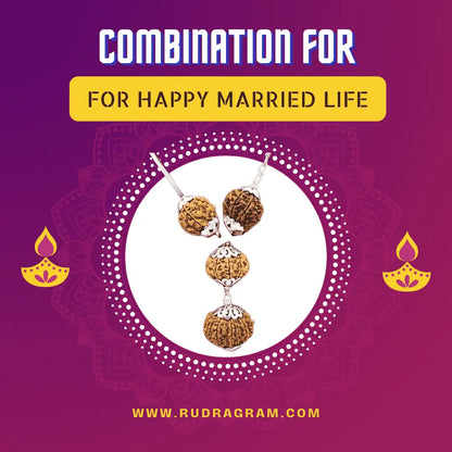 Rudraksha Combination For Happy Married Life featuring traditional beads on a decorative background