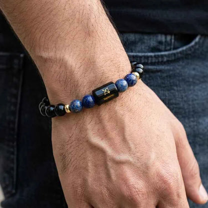 Sagittarius (Dhanu Rashi) Zodiac Bracelet – Natural Black Obsidian & Lapis Lazuli