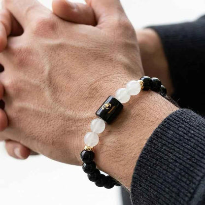 Scorpio (Vrishchik Rashi) Zodiac Bracelet – Natural Black Obsidian & Milky Quartz