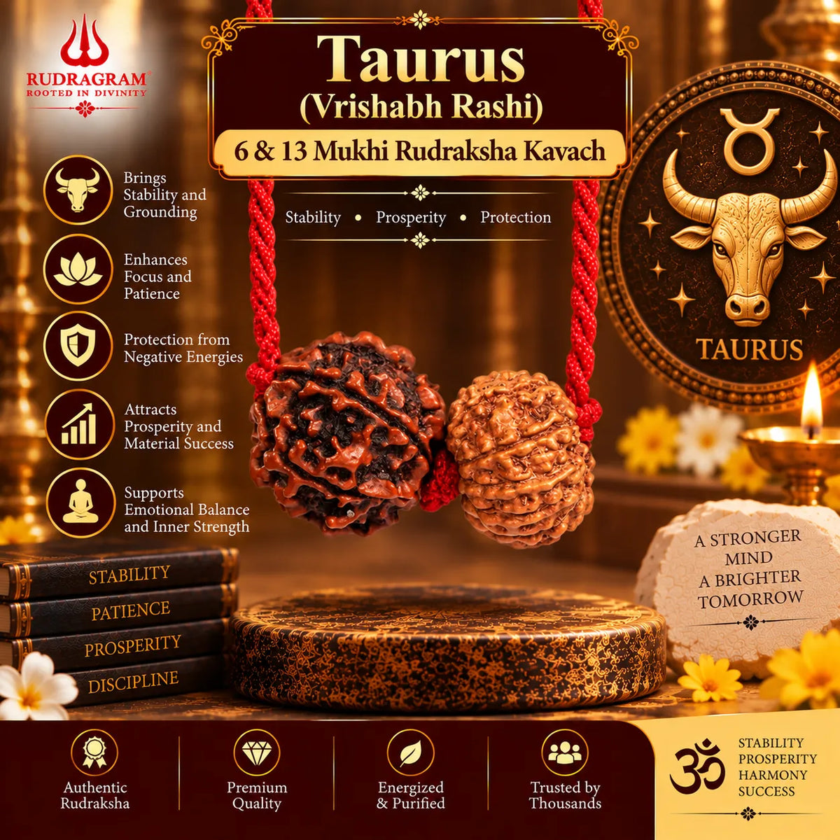 Taurus Zodiac (Vrishabha Rashi) Rudraksha Kavach