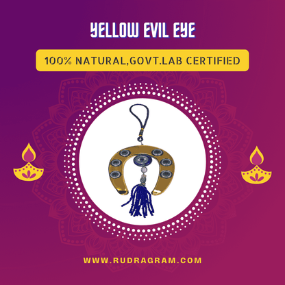 Yellow Evil Eye hanging decoration made from natural materials, certified by government lab