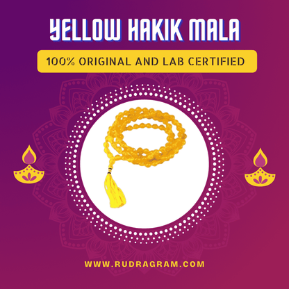 Yellow Hakik Mala with a tassel, 100% original and lab certified for spiritual use