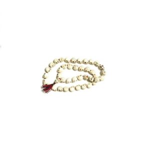RudraGram Narmund Mala with natural beads and red tassel, perfect for meditation and spiritual practices