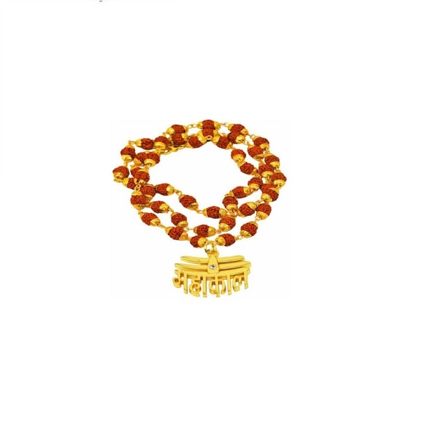 Rudraksh Gold plated Mahakal Mala with intricate design and elegant gold pendant for spiritual practice