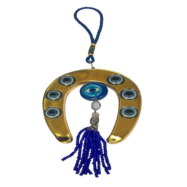 RudraGram Yellow Evil Eye Wall Hanging with Blue Beads and Tassels for Home Decor